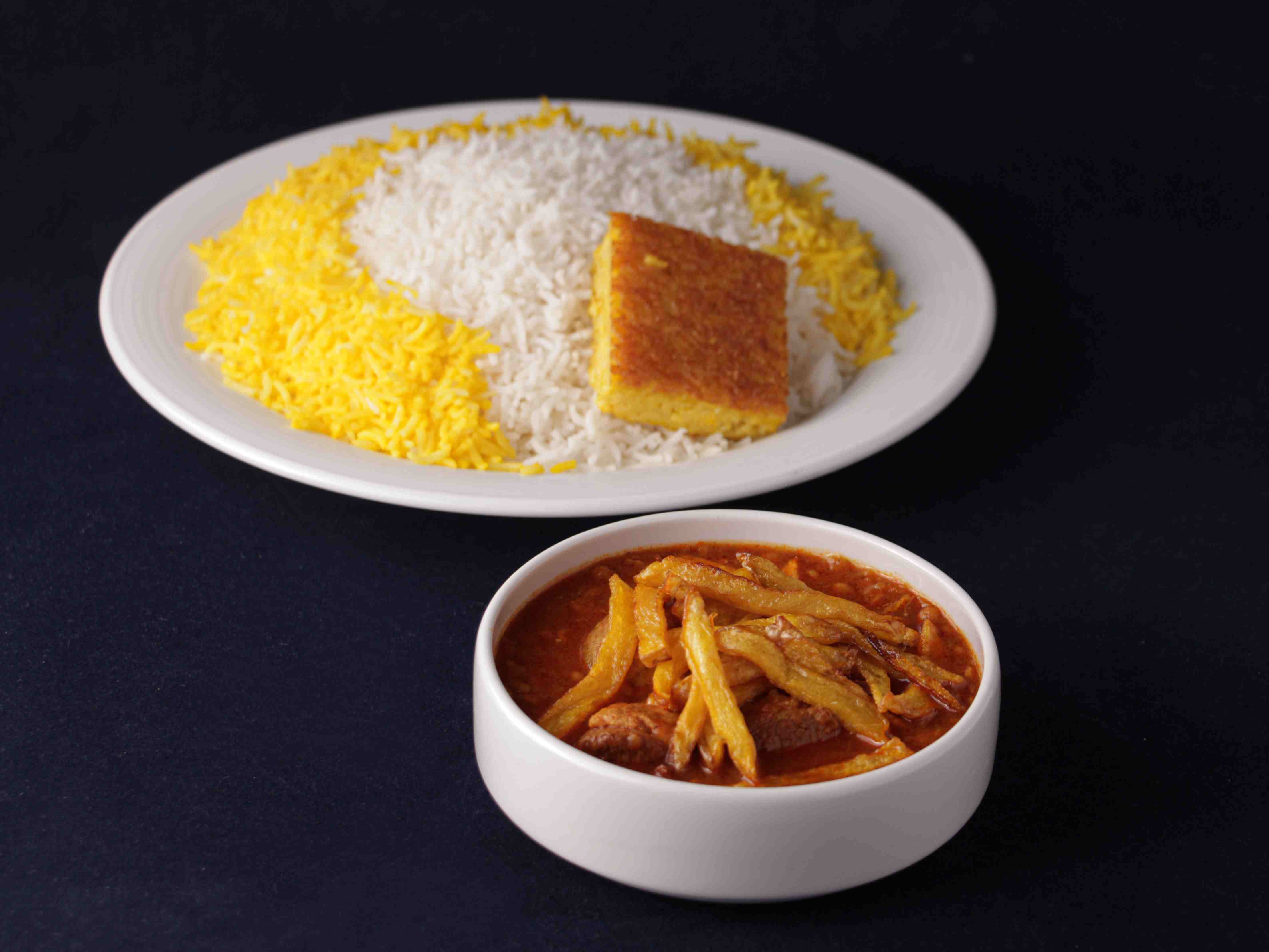 چلو خورشت قیمه سیب زمینی