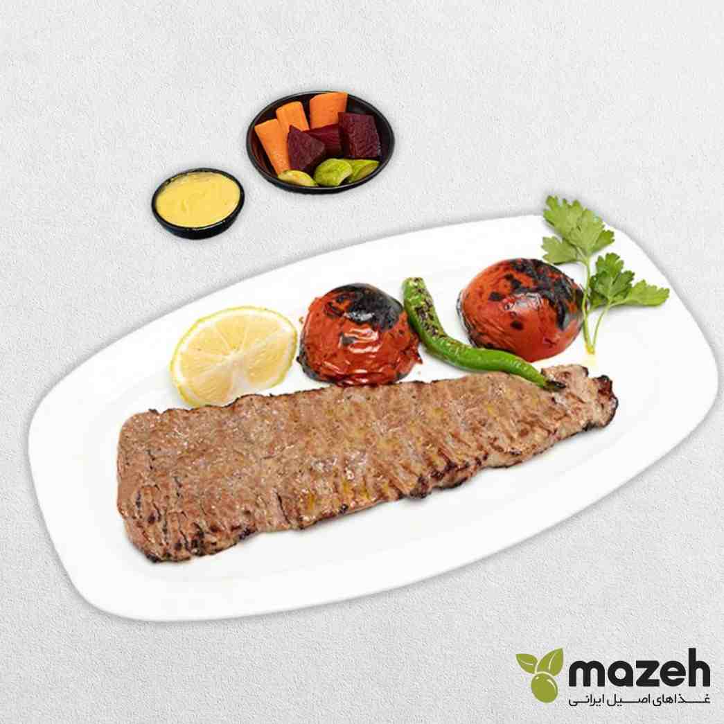 خوراک کباب برگ مجلسی با سبزیجات