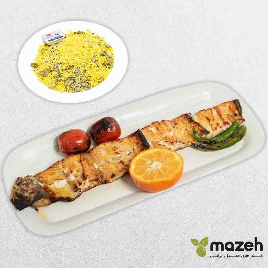 باقالی پلو با ماهی قزل آلا کبابی
