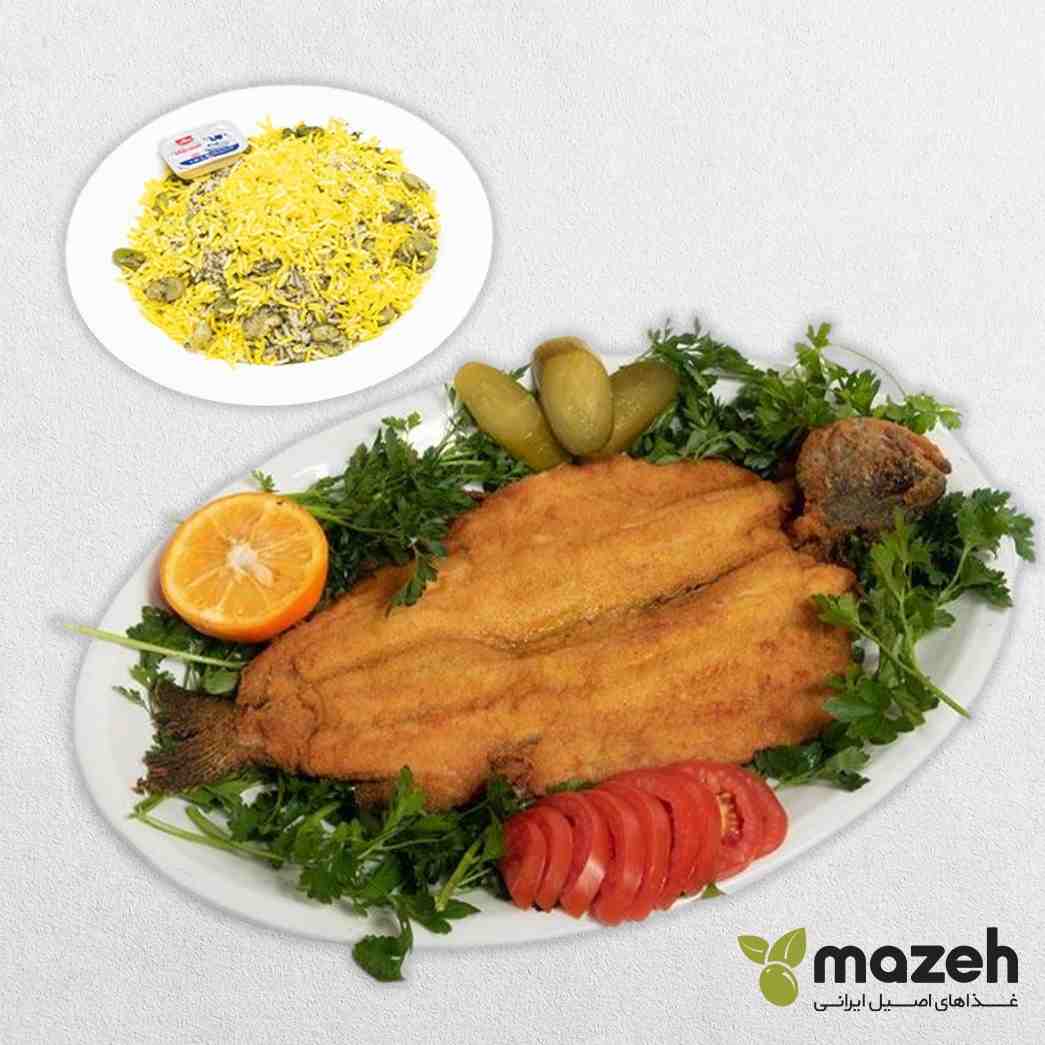 باقالی پلو با ماهی قزل آلا سرخ شده